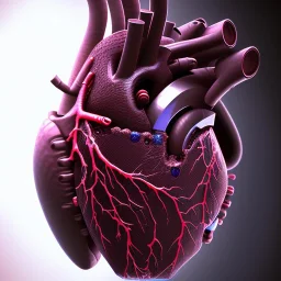  human heart, cyberpunk, realistic, darkred tones,