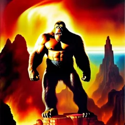 portrait oil on canvas, King Kong ,comic book cover, mystical colors,insanely detailed,realistic,intrincate detail, 16k resolution, masterpiece,Frank Frazetta,Alex Horley, Simon Bisley,Oscar chichoni