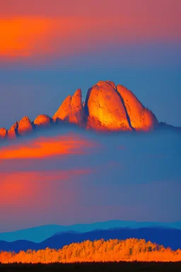 big rock mountains with and orange dawn sky