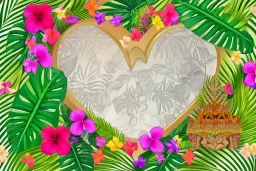  Tropical flowers,heart drawing, crystals, tropical leaves, sacred altar, Fantasy temple,