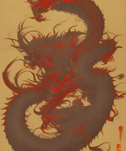 Ukiyo-e style art, red dragon