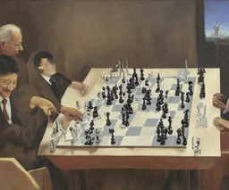 Complex Surgical Instruments through Putin, President Xi Of China And Joe Biden Play Chess with a Newborn Boy,Minimalism,Painting By Lucian Adrian Ghenie,Freud,Rene Magritte,Salvador Dali,Pablo Picasso,Michelangelo