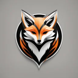 Front logo. 3D. Black, orange and white palette Fox in artistic style, minimalist