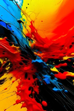 Create an original work of art that’s uses the colors red, orange, yellow, blue, black. Make it unique and beautiful