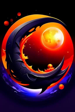 combining darkness and celestial elements. Feature a stylized eclipse at the center, with the moon partially covering the sun, casting claw-like shadows. Use deep purple fading into fiery orange-red. Surround the eclipse with jagged metallic shapes.