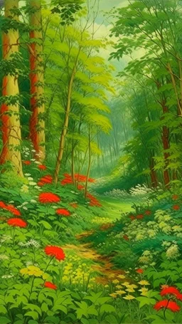 A green forest with flowers painted by Henri Robert Bresil