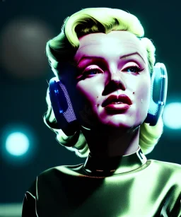 Ultra Realistic retro sci-fi scene, portrait, blonde woman, sweet young Marilyn Monroe face, perfect iris, tight latex coat, Strange planet background, Retro sci-fi style helmet, fog, rain, soft color, highly detailed, unreal engine 5, ray tracing, RTX, lumen lighting, ultra detail, volumetric lighting, 3d, finely drawn, high definition, high resolution.