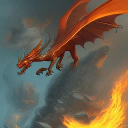 Fire dragon flying with chains