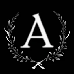 2 branches(crossed at bottom, arching upward in a wreath, delicate hand drawn outline linework, romantic), Letter A in Middle or wreath, sharp image, white vector on black background