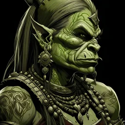 Thicc female orc with tribal tattoo, digital art