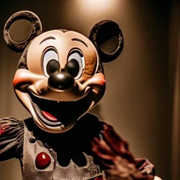 Rotting corpse zombie who is mickey mouse smiling, evil, arms forward like a mummy