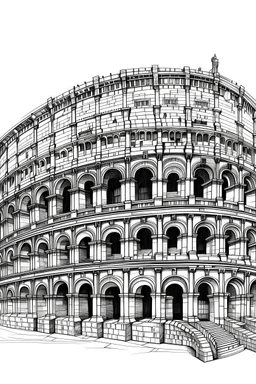 A fine line sketch drawing of the coliseum from Rome with very clean realistic details