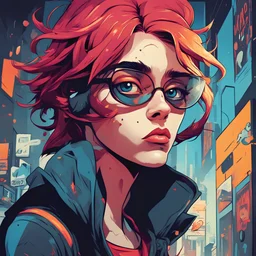 Create a visually striking 2D portrait inspired by comic book and animation styles. incorporating surreal elements to capture an edgy, streetwise vibe. Ensure that the character is facing towards the right side of the canvas