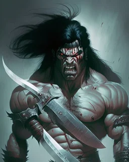 angry human berserker meaty black hair big greatsword