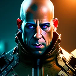 Furian, sharp knife, lots of detail, death, sadness, vengeance, glowing eyes, vin diesel, bald, movie poster, 8k, unreal engine 5, high resolution