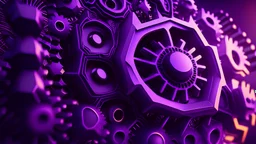 a giant cog with hexagonal shapes, purple tones, dreamy, psychedelic, 4k, sharp focus, volumetrics, trippy background