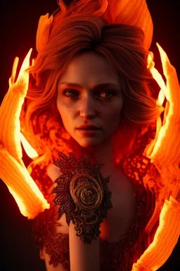 portrait of samantha prince set in fire, cinematic lighting, photorealistic, ornate, intricate, realistic, detailed, volumetric light and shadow, hyper HD, octane render, unreal engine insanely detailed and intricate, hypermaximalist, elegant, ornate, hyper-realistic, super detailed --v 4