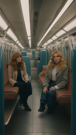 Empty coach [snapshot of Russian Doll TV series by Natasha Lyonne, Leslye Headland, and Amy Poehler, (2019)] Inside subway, an empty coach