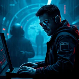 An intelligence operative for a shadowy global peacekeeping agency races to stop a hacker from stealing its most valuable and dangerous weapon acid blue., cinematic BG, enchant color, , 8k, dramatic scene,