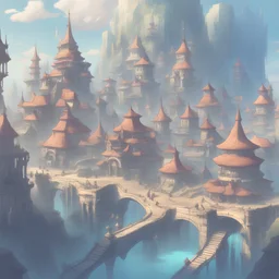 A fantasy village in a world where long ago there was a high-tech futurism civilization. Style: fantasy, final fantasy