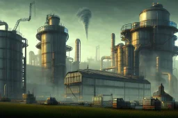 steam, poisonous buildings, industrial, diseaster, high detailed