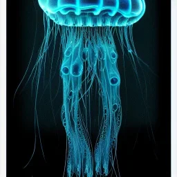 biomorphic jellyfish morphed with electronic wiring and mixed with lighting, Nanopunk and Biopunk with cyberpunk look,TG,8k, art by HR Giger.