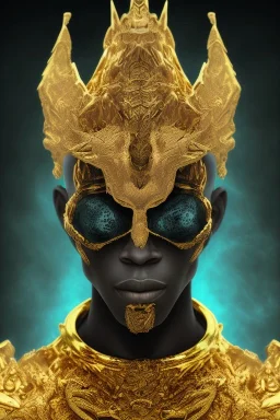 black male African alien, cracks in the voodoo head, wicked, diamond eyes, crown, blood, 8k, finely detailed, photo realistic, leopard robe turquoise skull head gold dragon space alien rain skeleton gold teeth silver crown silver space suit spaceships