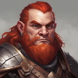 dnd, portrait of dwarven fighter, clean shaven, red hair. No beard.