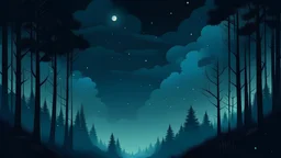 a vector graphic of a misty night sky in the forest
