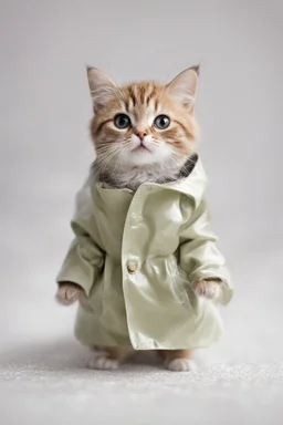 baby cat in raincoat. Chibi, Photograph, Canon DSLR, Tilt - shift, white background, high definition, Complete and coordinated composition, 8k