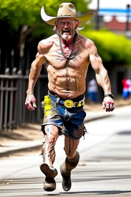 drunk runner without cloth old cowboy