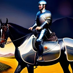 Ultra detailed fullbody Portrait in oil on canvas of Medieval Knight with plate armor riding a horse,extremely detailed digital painting, extremely detailed face, crystal clear eyes, mystical colors ,perfectly centered image, perfect composition, rim light, beautiful lighting,masterpiece ,8k, stunning scene, raytracing, anatomically correct by Seung Eun Kim and simon bisley and Nagasawa Rosetsu.16k