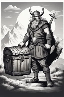 viking holding a treasure chest realistic style