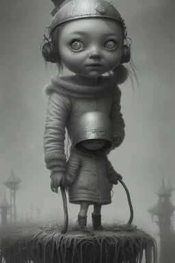 cute girl and litlle monster, Style John Kenn Mortensen,