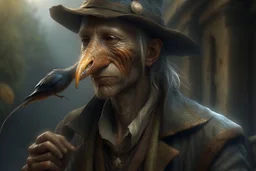 arafed man bird wearing a hat and jacket with a long beak, vintage, from witcher (2021), portrait photoreal, taking tobacco snuff, trending on artstatio, from the game pathologic 2, 2 0 1 4. modern attire, thomas