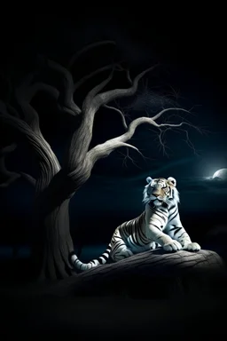 beyaz kaplan , kuru ağaç , gece , ay ışığı