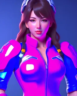 Create an ultra-detailed realistic full body photo of D.va from Overwatch
