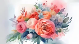 watercolour effect illustration, Illustrate the vibrant colors and textures of retangle banquet frame delicate and elegant essence of a wedding bouquet, High quality 8k