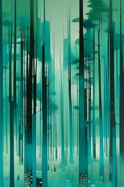 A cyan forest with noisy beetles painted by Lyonel Charles Feininger