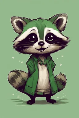 Green raccoon cute art