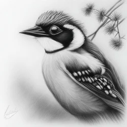 Realistic portrait drawing of a great tit