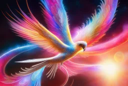 a detailed illustration of a phoenix with shiny red wings and long glowing sparkly body, luminescent body, glinting spread wings, realistic, soft and smooth glowing wings, soft feathers, macro lens, sharp focus, meticulously detailed, soft studio lighting, smooth blurred gradient background, 64k