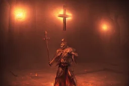 Church executioner, Fire theme art, Dark moody night atmosphere, 8K, high body details, anatomically perfect bod