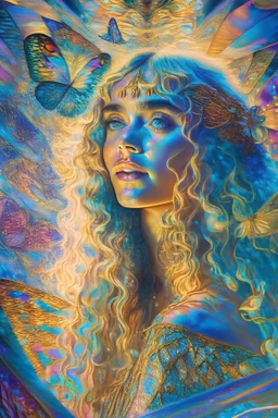 art by Salvador Dali in the style of Alfons Mucha, psychedelic colors, Suki Waterhouse as a mermaid in a lepidoptera dream, mystic scene with scientific detail, magic royalistic backlight, Dynamic lighting, sharp focus, expensive. 35mm professional lighting, intricately detailed, volumetric