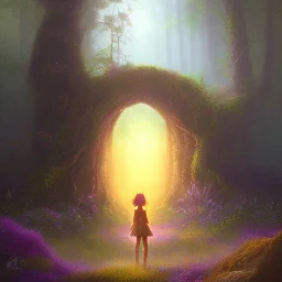 spray painting fantasy art, portrait of young elf standing in portal to forest world from desert world