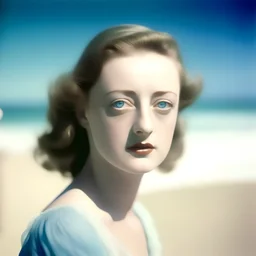 Young Bette davis, ethereal, blue eyes, on the beach