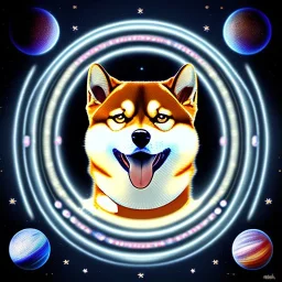 shiba inu starry eyes, psychic orbs, US spaceforce collar