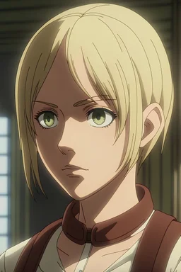 Attack on titan screencap, a blonde woman with short hair