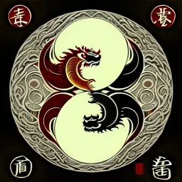 Ukiyo-e Style , ying anf yang sign, dragon