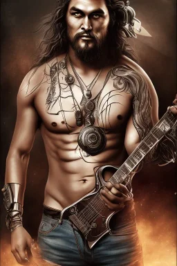 Jason Momoa like a cyborg,playing guitar